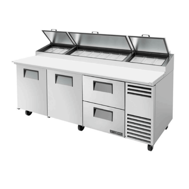 True TPP-AT2-93D-2-HC 93.38" Commercial Pizza Prep Station with Doors and Drawers