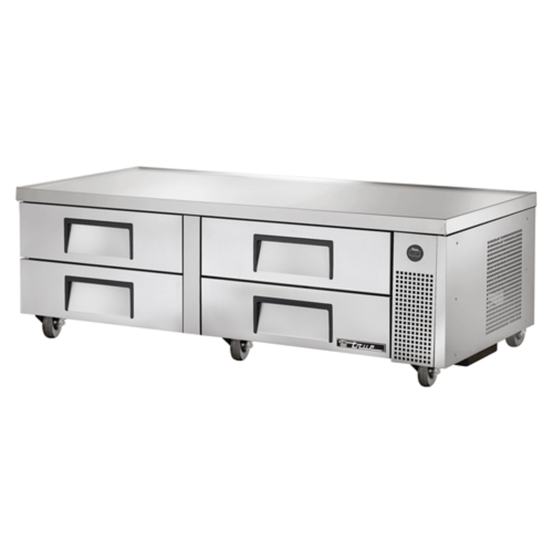 True TRCB-72-HC Refrigerated Chef Base Equipment Stand with stainless steel top and drawers.