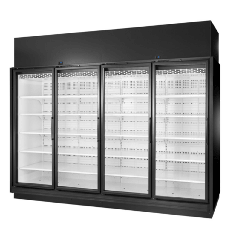 True TRM4L-NY-BLK-WHT-1BLKLLLL-4 128-1/4" Four-Section Glass Door Merchandiser Freezer