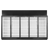 True TRM5M-YY-BLK-WHT-1BLKLLLLL-4 black refrigerated merchandiser with five sections for efficient beverage storage.