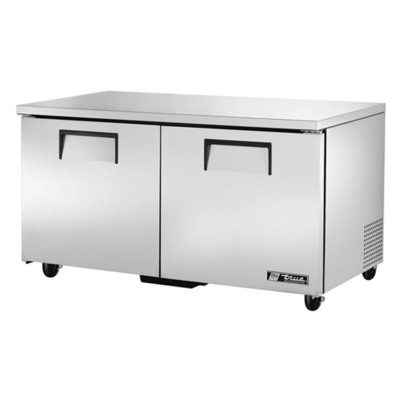 True TUC-60-HC 60-3/8 inch Two-Door Undercounter Refrigerator for commercial kitchen storage.