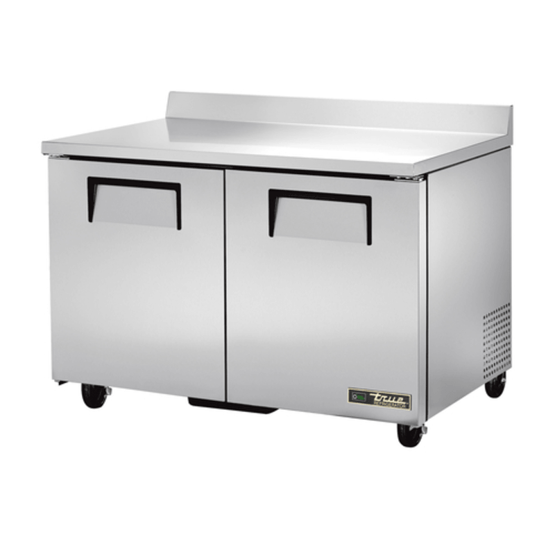 True TWT-48-HC Refrigerated Work Top Cooler with two doors and stainless steel finish for commercial kitchens.