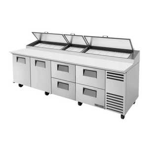 True TPP-AT-119D-4-HC 119.25" Refrigerated Pizza Preparation Table with Doors & Drawers