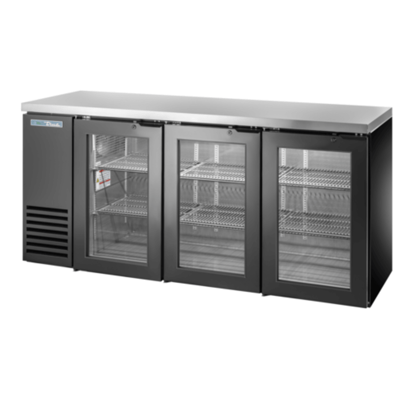 True TBB24-72-3G-Z1-SFT-B-1 72-Inch Glass Door Back Bar Cooler with LED Lighting