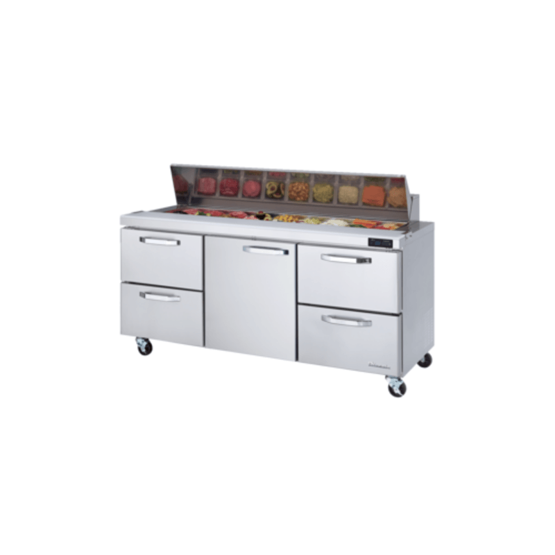 Blue Air BLPT72-D4RL-HC 72-Inch Refrigerated Prep Table with Drawers and Door